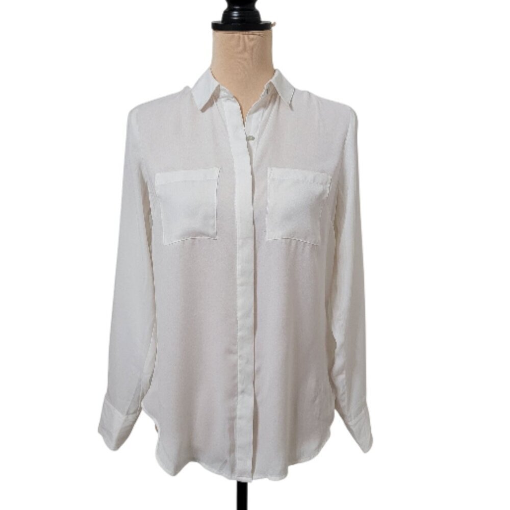 a new day Size XS White Button Front Shirt, Long Sleeve with Button Cuffs, NEW